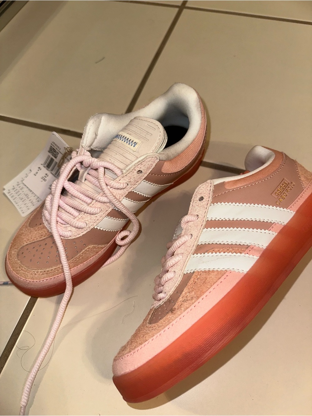 adidas Pink and White Classic Low-Top Sneakers (Bad Bunny Edition) - Picture 2 of 6